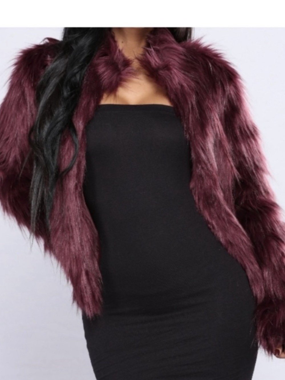 Faux Fur Jacket Burgundy NEW